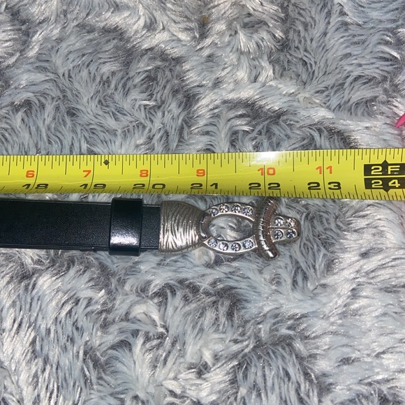 Chicos Adjustable black leather belt and silver buckle with rhinestones - Picture 13 of 16